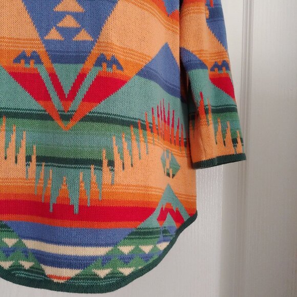 Chaps Navajo Aztec Southwestern Indian Blanket pattern Sweater M Rainbow - Picture 6 of 11